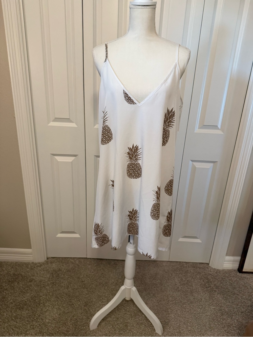 SHEIN White Pineapple-Print Spaghetti Strap Swim Coverup Size XL GUC